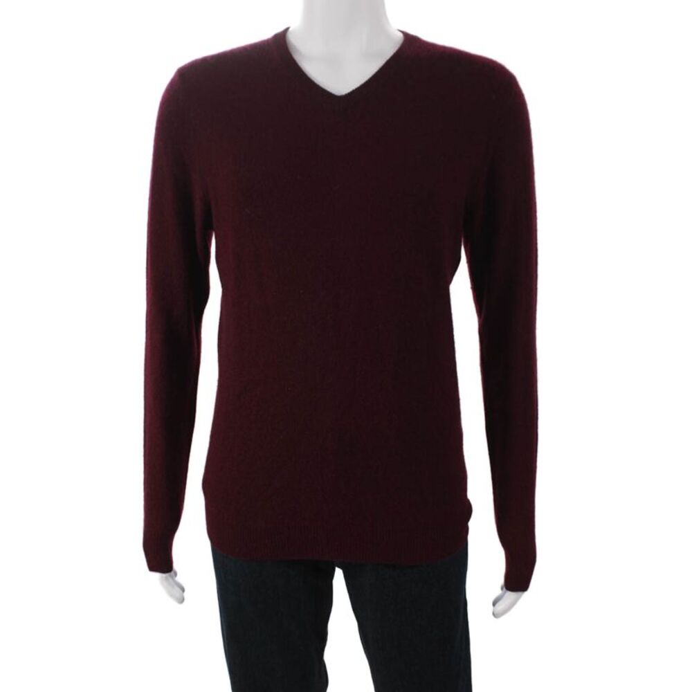 Club Room Mens Cashmere V-Neck Red Pullover Long Sleeve Solid Fall Size M